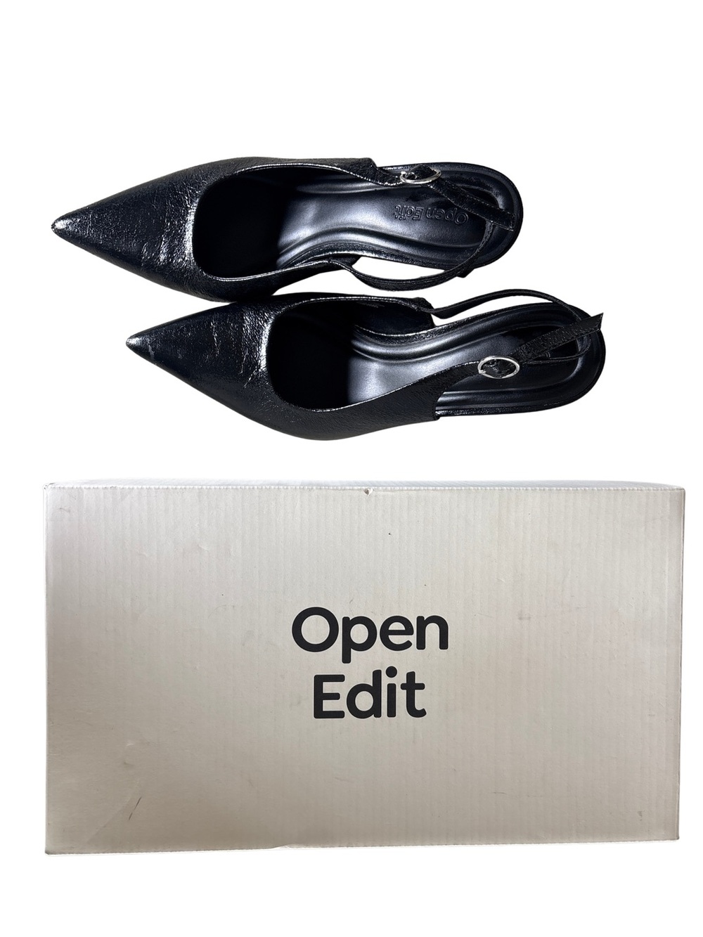Open Edit Black metallic sling back heels size 8
